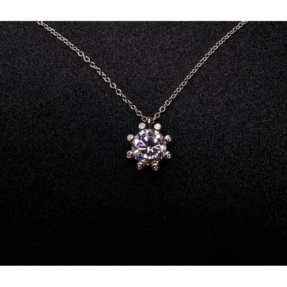 925 Sterling Silver JCL Signed Pendant Necklace & Earrings Set With Round Cut Cu - Picture 7 of 7